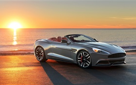 Aston Martin carro, pôr do sol, costa
