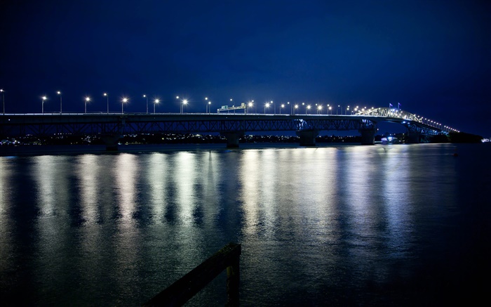 Auckland ponte do porto, noite, luzes, Nova Zelândia Papéis de Parede, imagem