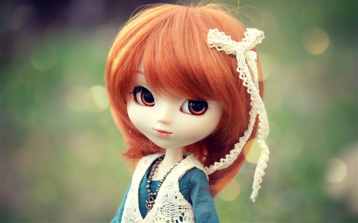 Menina bonita brinquedo cabelo vermelho, boneca Papéis de Parede, imagem