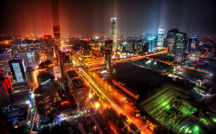 Pequim, China, cidade, noite, luzes, arranha-céus Papéis de Parede, imagem