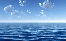Mar azul, nuvens, céu