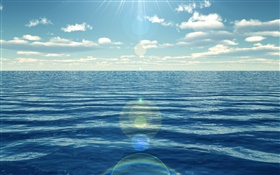 Mar azul, raios do sol HD Papéis de Parede