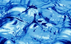 Água azul close-up, gotas, respingo