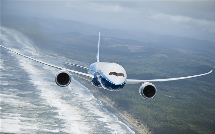 Boeing 787 aviões, voando, mar Papéis de Parede, imagem