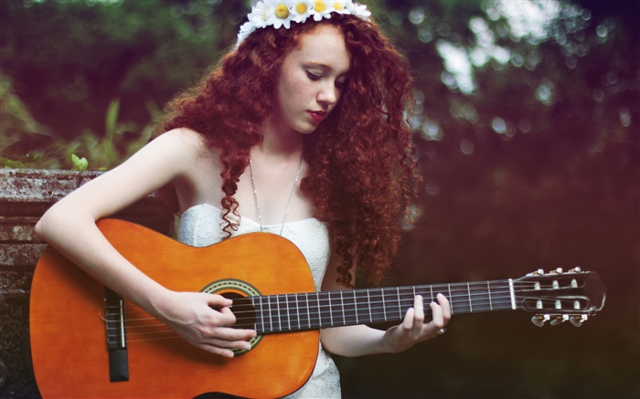 marrom cabelo menina música, guitarra Papéis de Parede, imagem