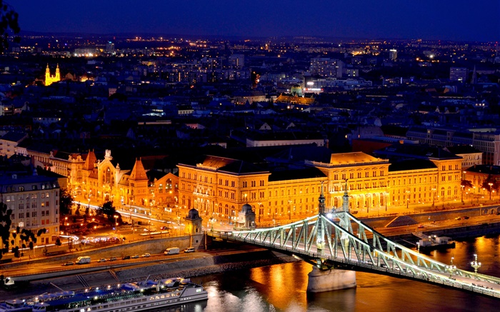 Budapeste, Hungria, Rio Danúbio, ponte, edifícios, noite, luzes Papéis de Parede, imagem