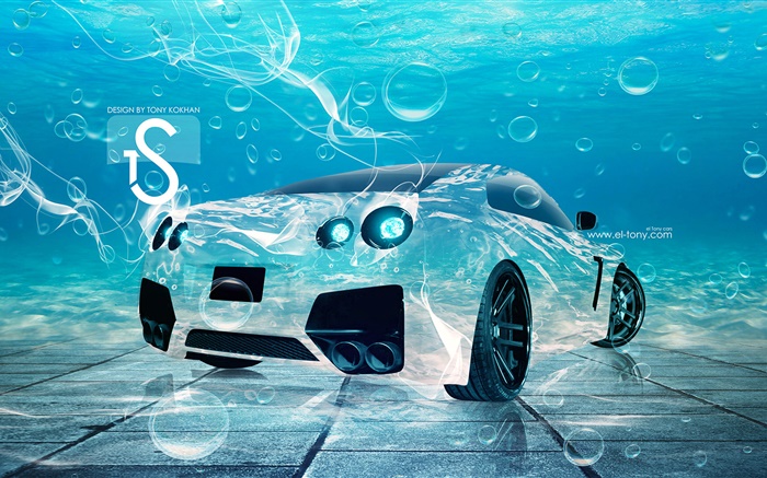 Carro na água, design criativo Papéis de Parede, imagem