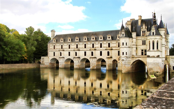 Chenonceau Castelo, lago, Paris, França Papéis de Parede, imagem