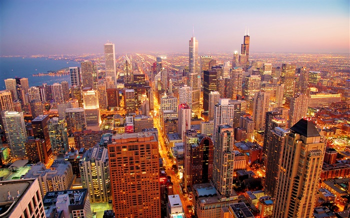 Da cidade de Chicago, EUA, alvorecer, arranha-céus Papéis de Parede, imagem