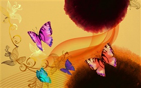 Arte chinesa da tinta, borboletas coloridas HD Papéis de Parede