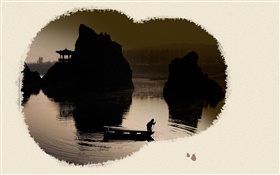 Arte chinesa da tinta, pintura de paisagem HD Papéis de Parede