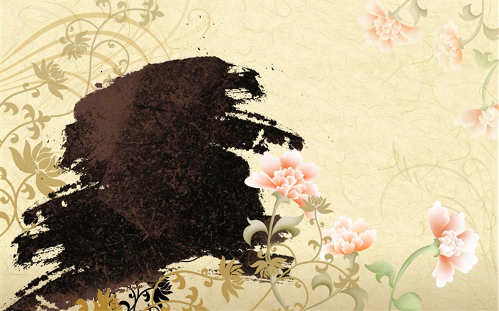Arte chinesa da tinta, peônias flores Papéis de Parede, imagem