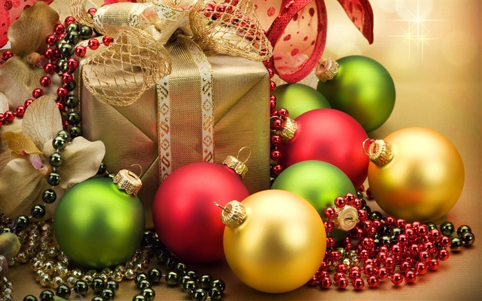 Enfeites de Natal, bolas e presentes Papéis de Parede, imagem