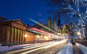 Cidade, noite, estrada, luzes, Edimburgo, Escócia, Reino Unido HD Papéis de Parede