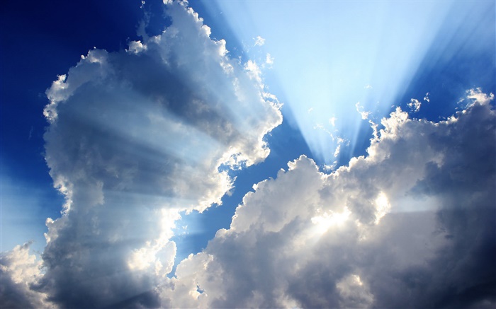 Nuvens, céu, azul, raios de sol Papéis de Parede, imagem