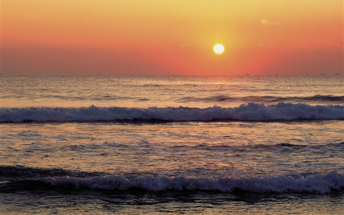 Costa, mar, ondas, por do sol Papéis de Parede, imagem