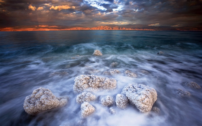 Morto mar, sal, nuvens, crepúsculo Papéis de Parede, imagem