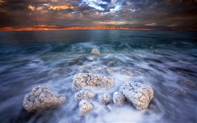 Morto mar, sal, nuvens, crepúsculo HD Papéis de Parede