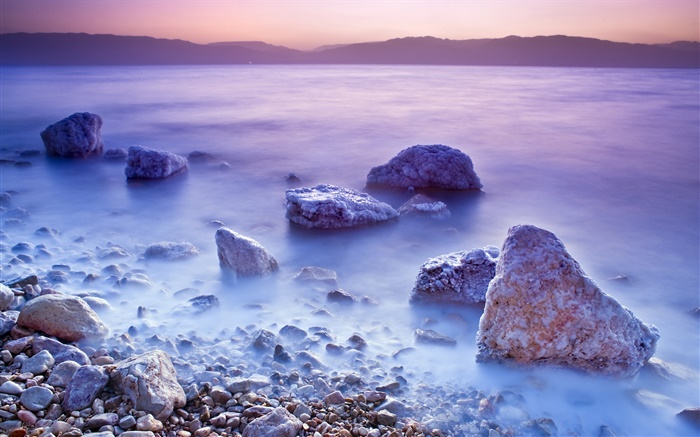 Dead Sea, nascer do sol, sal, pedras Papéis de Parede, imagem