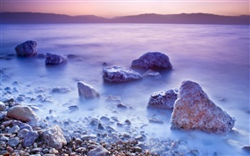 Dead Sea, nascer do sol, sal, pedras HD Papéis de Parede