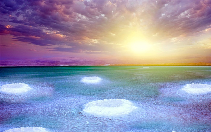 Mar Morto, por do sol, sal, nuvens Papéis de Parede, imagem