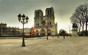 França, Notre Dame, rua, as pessoas, crepúsculo HD Papéis de Parede