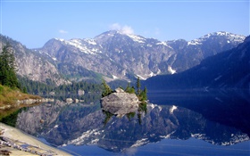 Lago, montanhas, reflexão da água HD Papéis de Parede