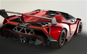 Lamborghini Veneno Roadster, luxo vermelho visão traseira do carro HD Papéis de Parede