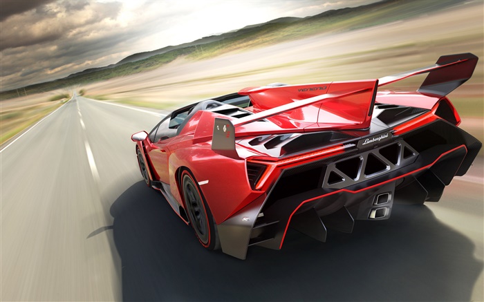 Lamborghini Veneno Roadster supercar vermelho vista traseira Papéis de Parede, imagem
