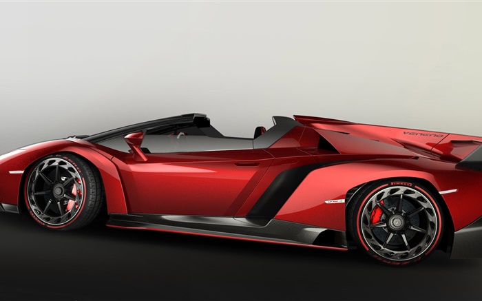 Lamborghini Veneno Roadster supercar vermelho vista lateral Papéis de Parede, imagem