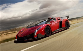 Lamborghini Veneno Roadster velocidade supercar vermelho HD Papéis de Parede