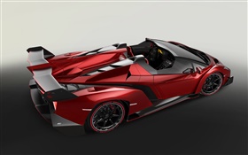 Lamborghini Veneno Roadster supercar vermelho vista lateral superior HD Papéis de Parede