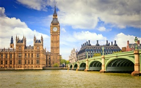 Londres, Inglaterra, cidade, ponte, rio, Big Ben HD Papéis de Parede
