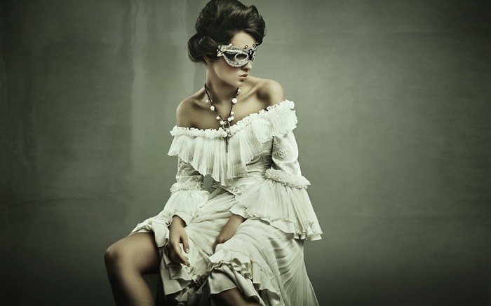 mascarado menina vestido branco Papéis de Parede, imagem