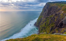 Mercer Cliffs, mar, nuvens, crepúsculo, Waikato, Nova Zelândia HD Papéis de Parede