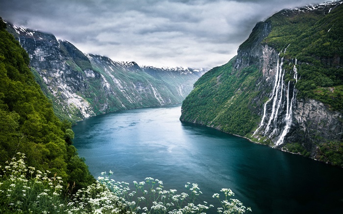 Noruega Geiranger Fjord, bela paisagem Papéis de Parede, imagem