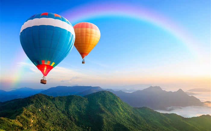 Cores do arco íris balões de ar quente, céu Papéis de Parede, imagem