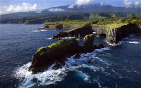 Costa rochosa, Oceano Pacífico, Maui, Hawaii HD Papéis de Parede
