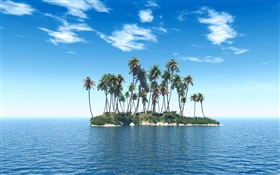 Pequena ilha, palmeiras, mar HD Papéis de Parede