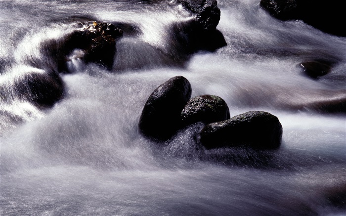 Córrego, rio, pedra negra Papéis de Parede, imagem