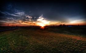 Pôr do sol, campos, nuvens, crepúsculo HD Papéis de Parede