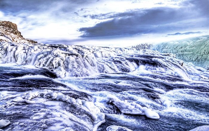 Espessa neve, rio, nuvens Papéis de Parede, imagem