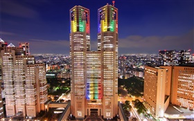 Tóquio, Japão, arranha-céus, noite, cidade, luzes