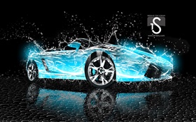 Água carro respingo, azul Lamborghini, design criativo HD Papéis de Parede