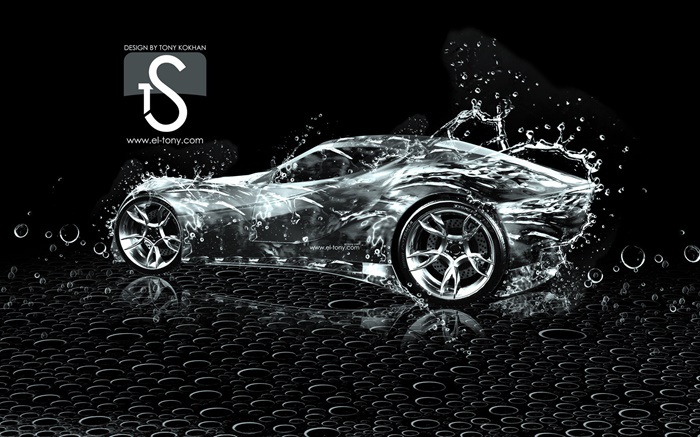 Água carro respingo, design criativo, fundo preto Papéis de Parede, imagem