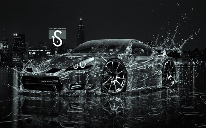 Água carro respingo, design criativo, supercar preto Papéis de Parede, imagem