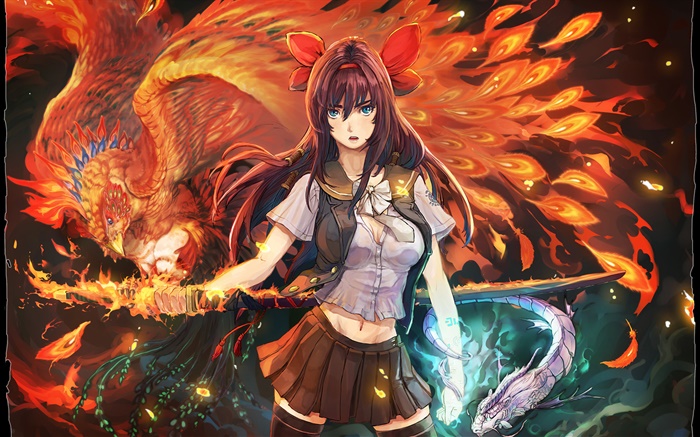 Anime menina, Phoenix Chama Papéis de Parede, imagem