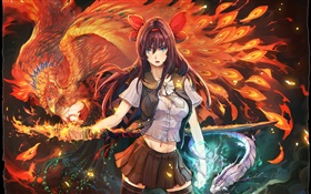 Anime menina, Phoenix Chama HD Papéis de Parede
