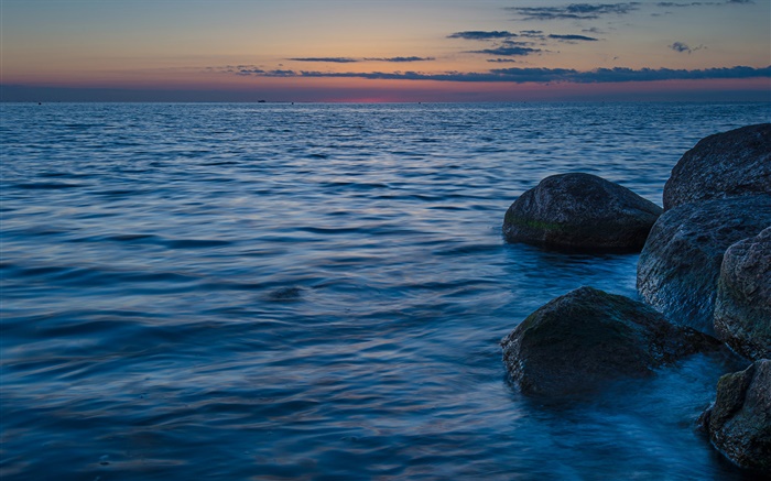 Mar Báltico, a Suécia, pedras, crepúsculo Papéis de Parede, imagem