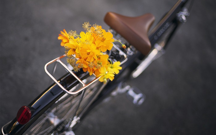 Bicicleta, flores amarelas, buquê Papéis de Parede, imagem